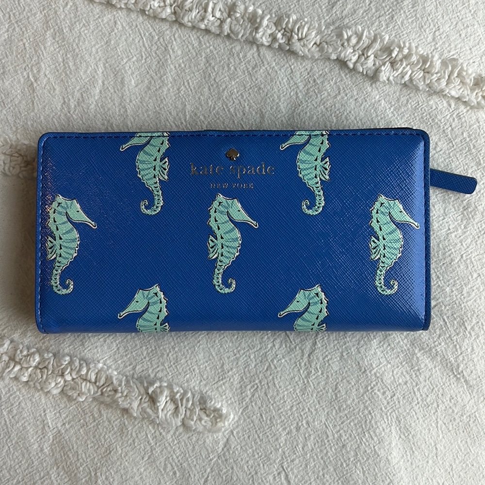 Kate Spade Bifold Wallet - Blue Seahorse Pattern Excellent Condition